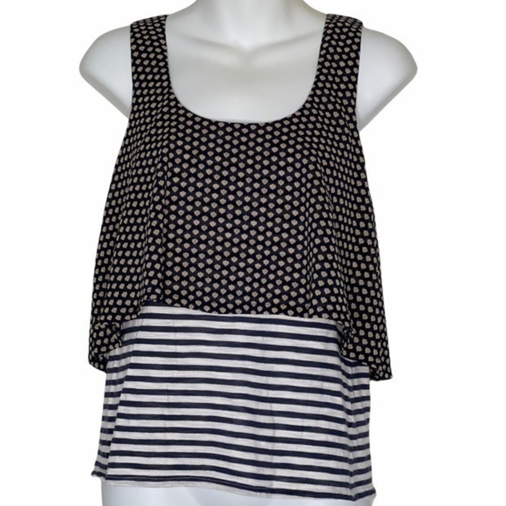 Anthropologie Meadow Rue Navy & White Tank